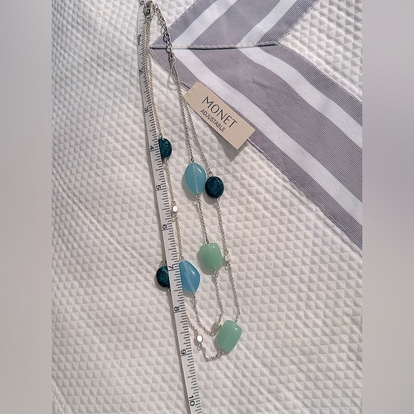 MONET Double Stranded Beaded Necklace with Silver Toned Chain - Picture 9 of 12